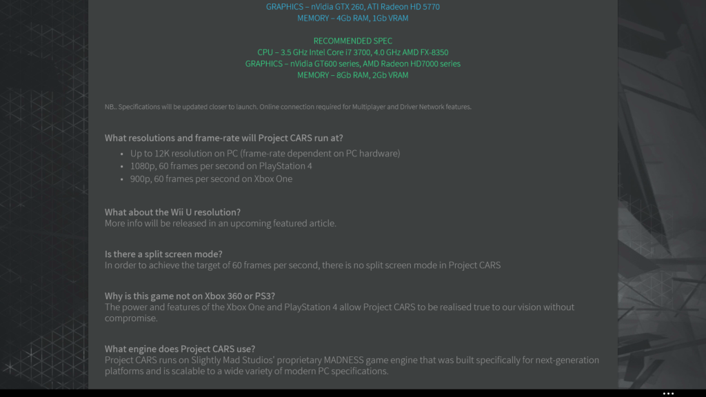 Project CARS FAQs