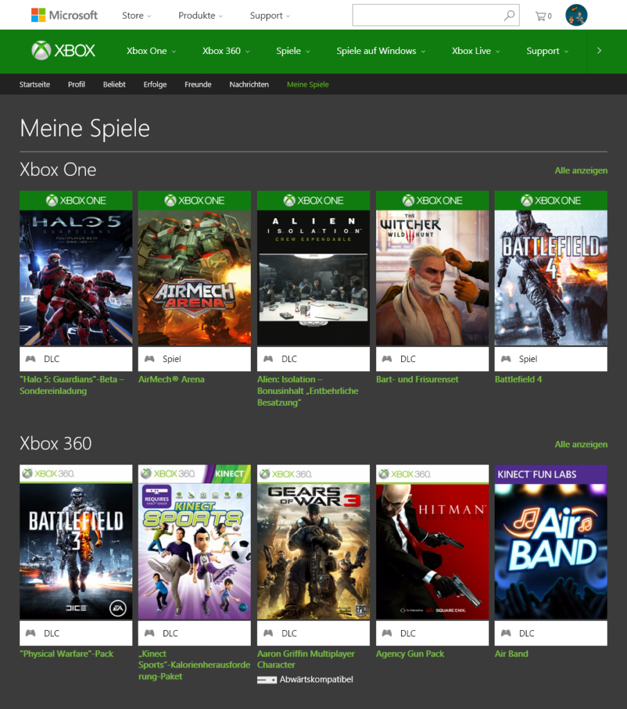 Xbox.com - Neue "Meine Spiele" Sektion