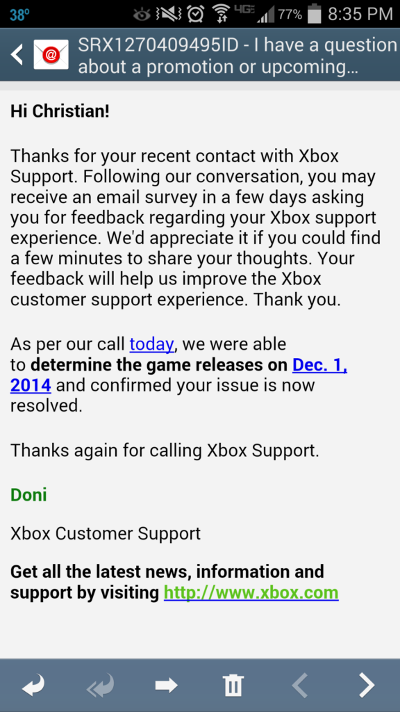 Mail an den Xbox Support